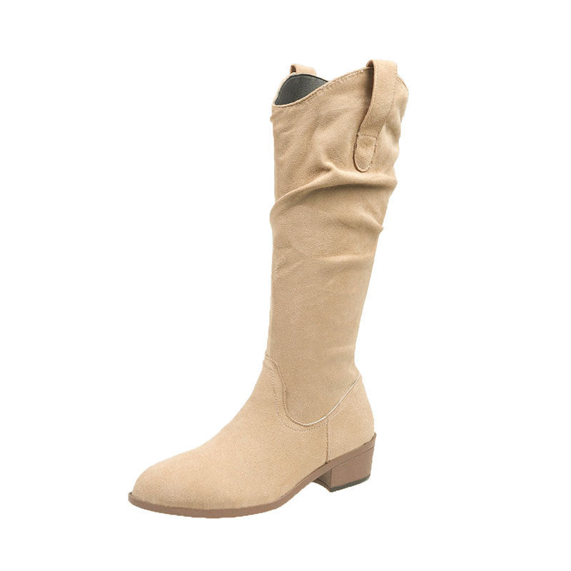 Chunky Heel Suede High-Top Riding Boots