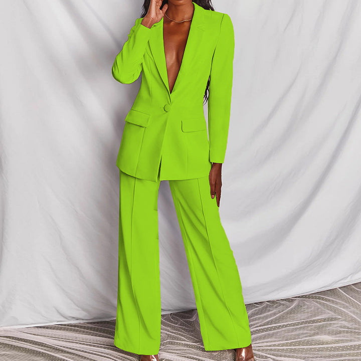 2 Piece Blazer Suit Set - Elegant Long Sleeve Blazer & Trousers for Women