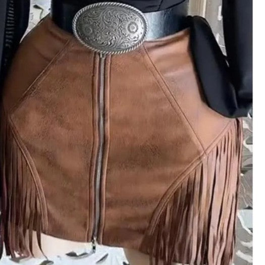 Suede Fringe Zip-Up Shorts