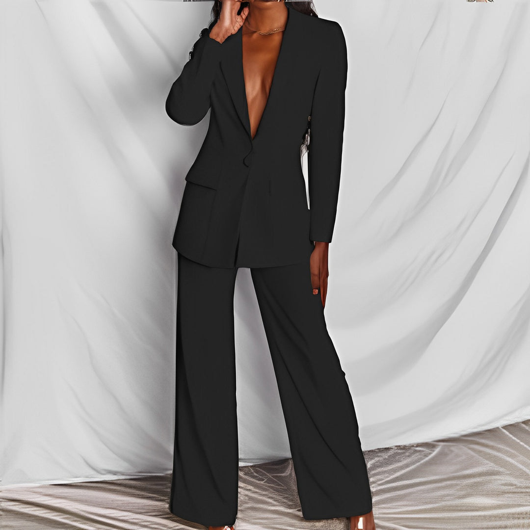 2 Piece Blazer Suit Set - Elegant Long Sleeve Blazer & Trousers for Women
