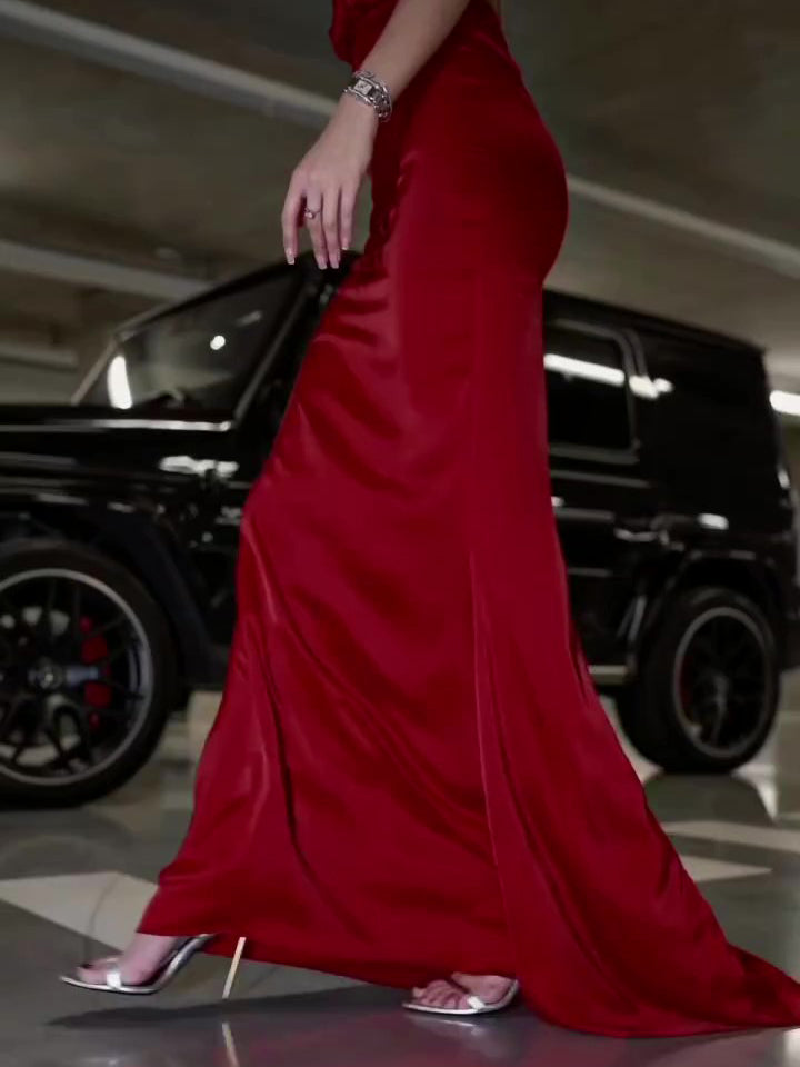 Solid Colour Backless Maxi Dress