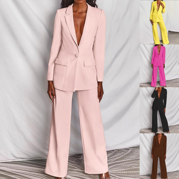 2 Piece Blazer Suit Set - Elegant Long Sleeve Blazer & Trousers for Women
