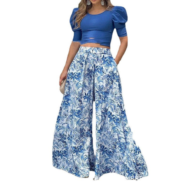 Premium Printed Two-Piece Fashion Set - Blue