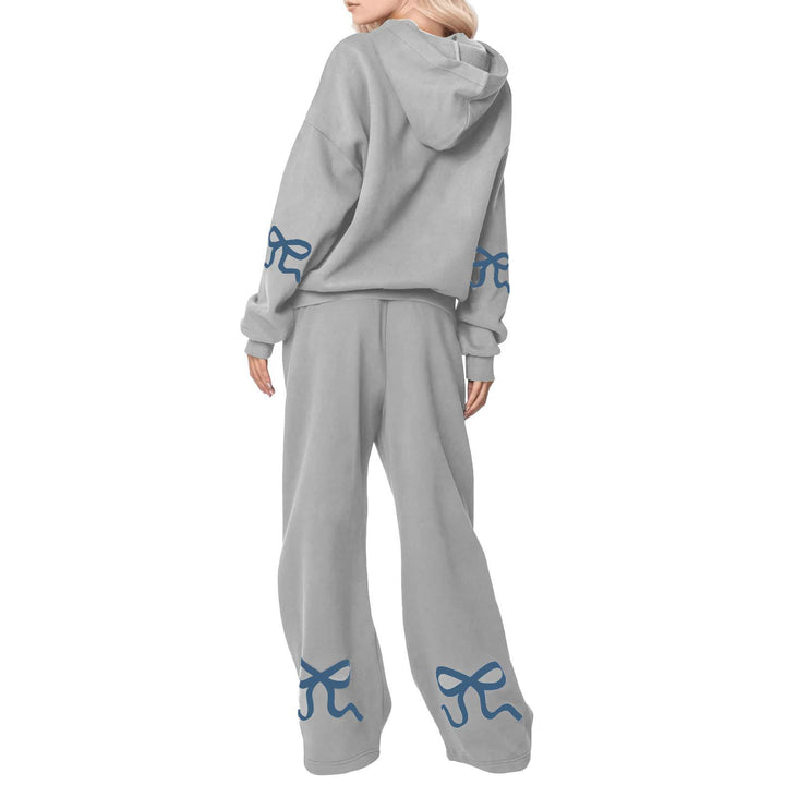 Bowknot Print Sweatshirt & Sweatpants Casual Two Piece Set