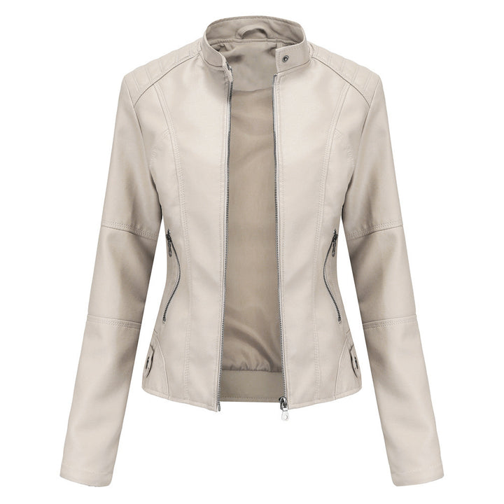 Slim-Fit Leather Jacket with Stand Collar