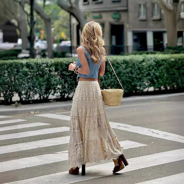 A- Line Crochet Lace Patchwork Knitting Skirt For Women