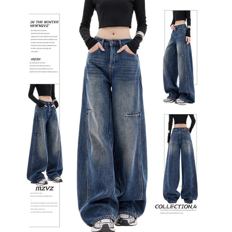 Denim Collar Patchwork Knit Top - Long Sleeve Pullover