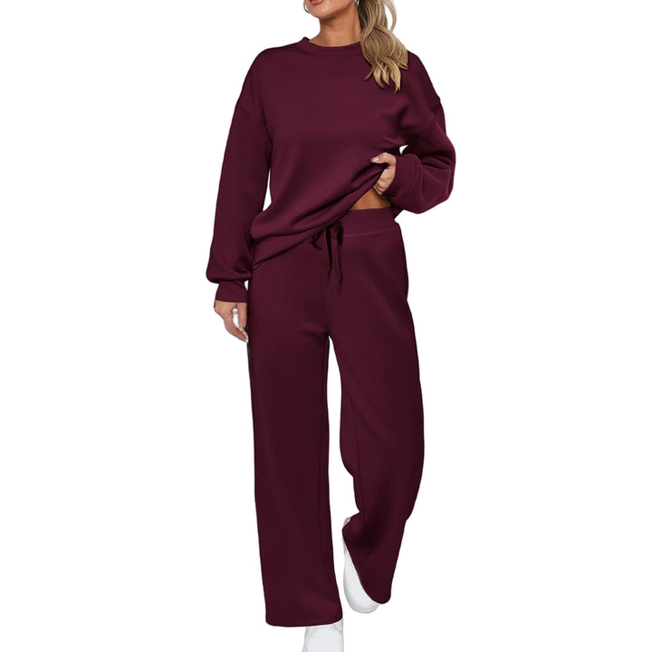 Patchwork Sweatshirt And Wide-Leg Pants Set