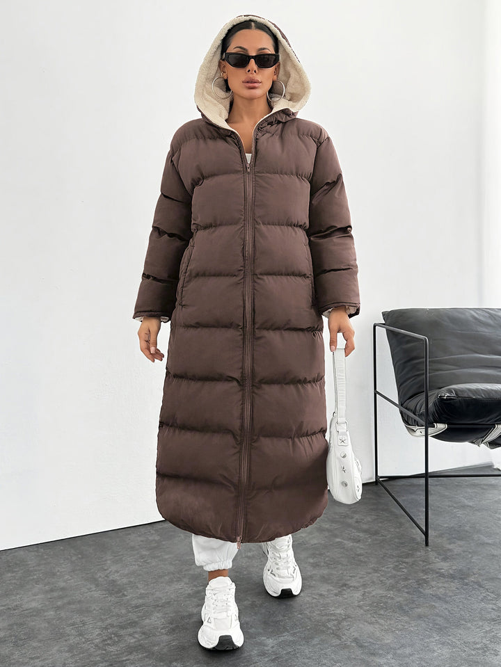 Long Below The Knee Hooded New Leisure Puffer Jacket Coat