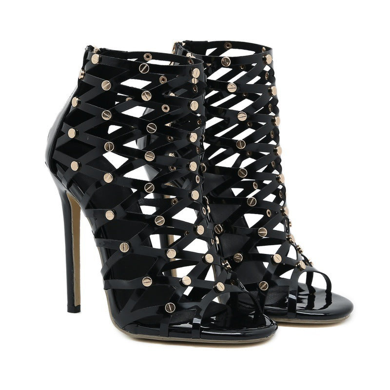 European Hollowed-Out High-Heel Sandal Boots