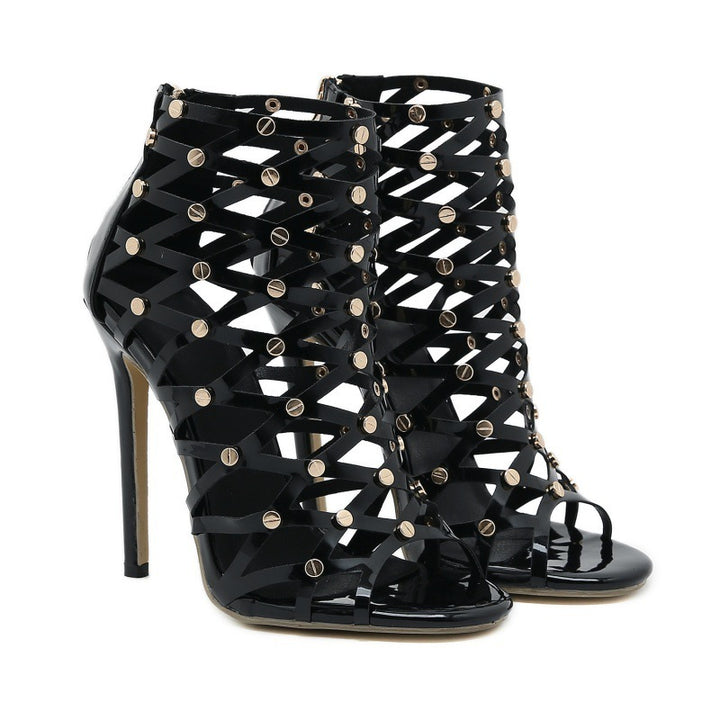 European Hollowed-Out High-Heel Sandal Boots