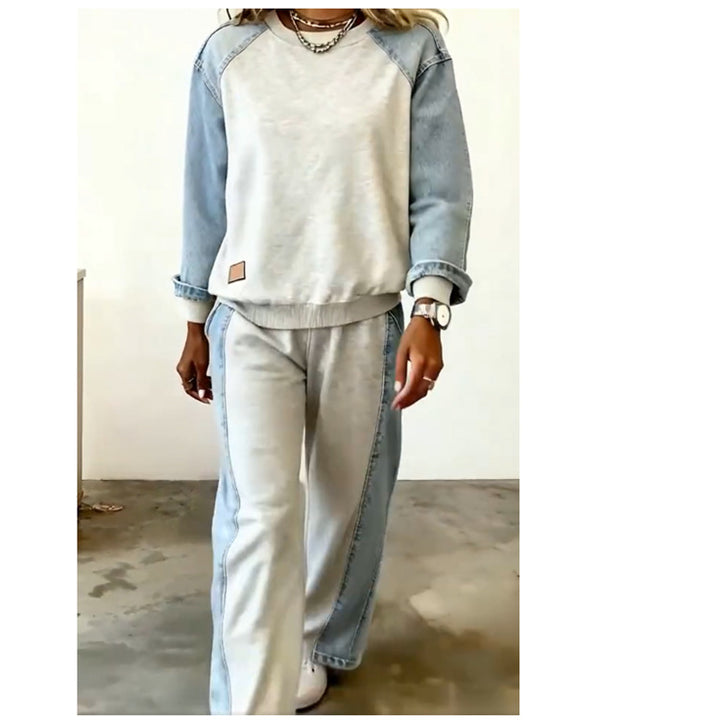 Patchwork Casual Sports Suit - Apricot