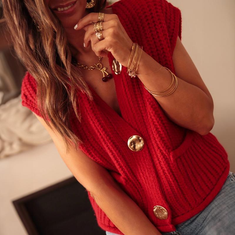 Textured Knitted Waistcoat - Corduroy With Pockets
