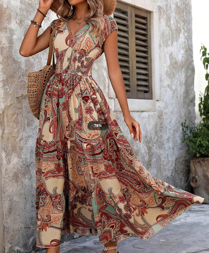 Resort-Style Floral V-Neck Maxi Dress
