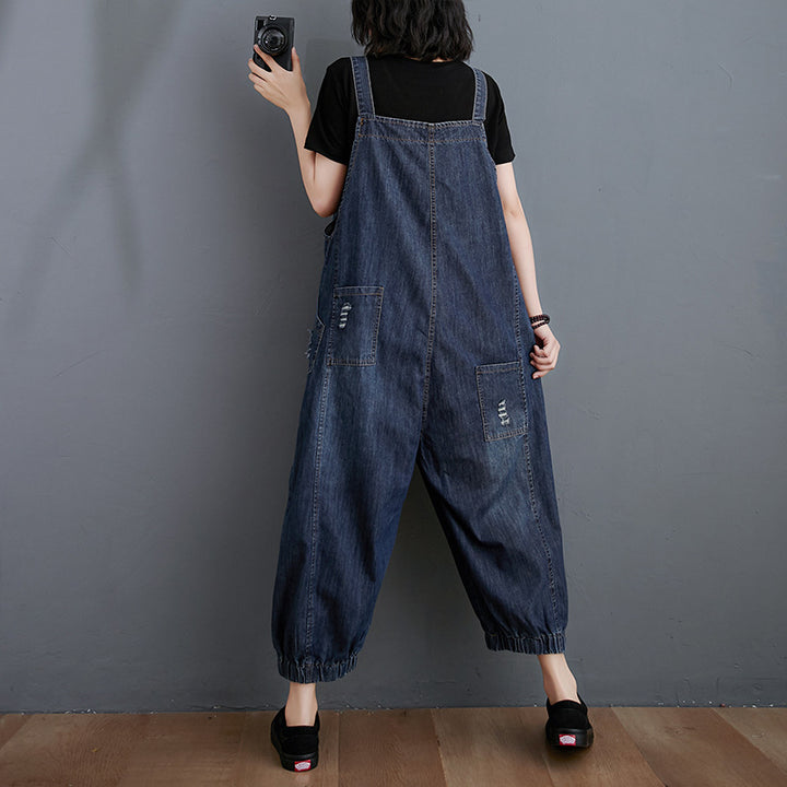 Cropped Denim Dungarees - Plus Size