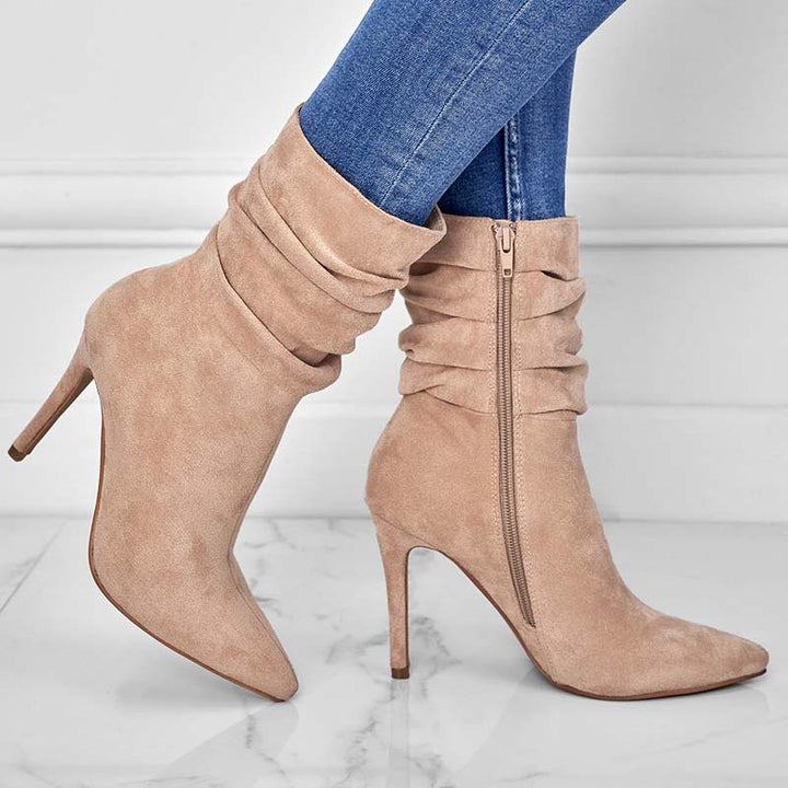 Suede Pointed High Heel Boots