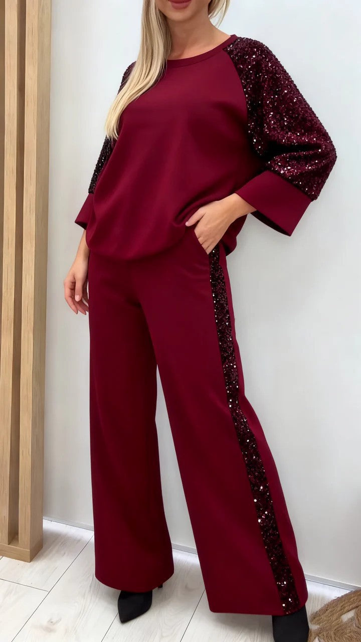 Sequined Patchwork Sweatshirt And Sweatpants Set
