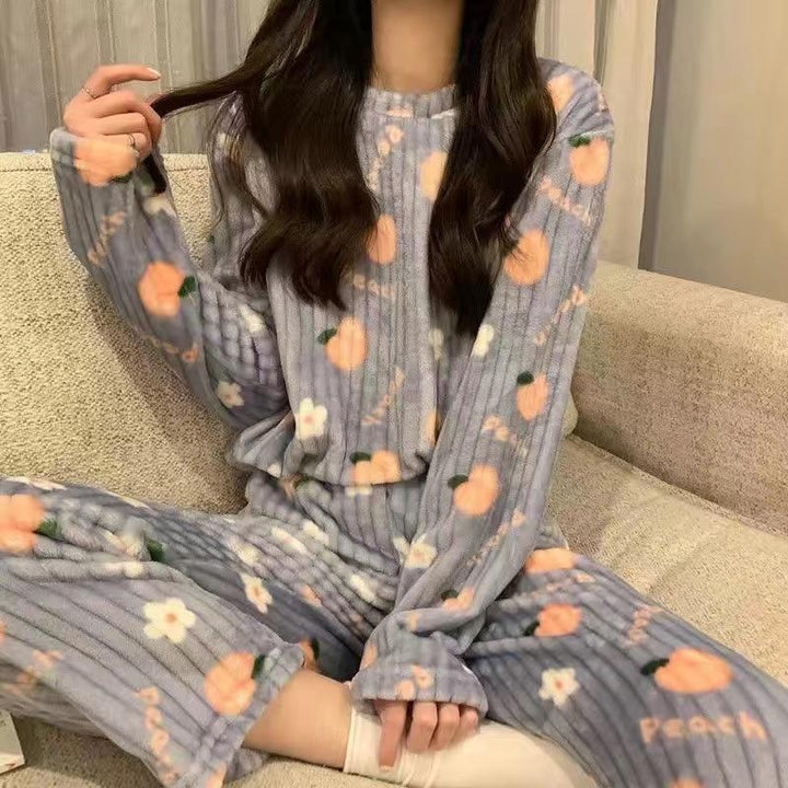 Cute Coral Fleece Loungewear Set - Cartoon Style