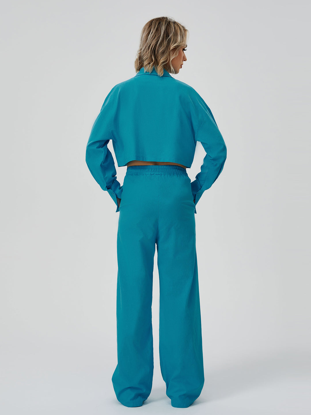 Button-Down Wide Leg Loungewear Set - Two Piece