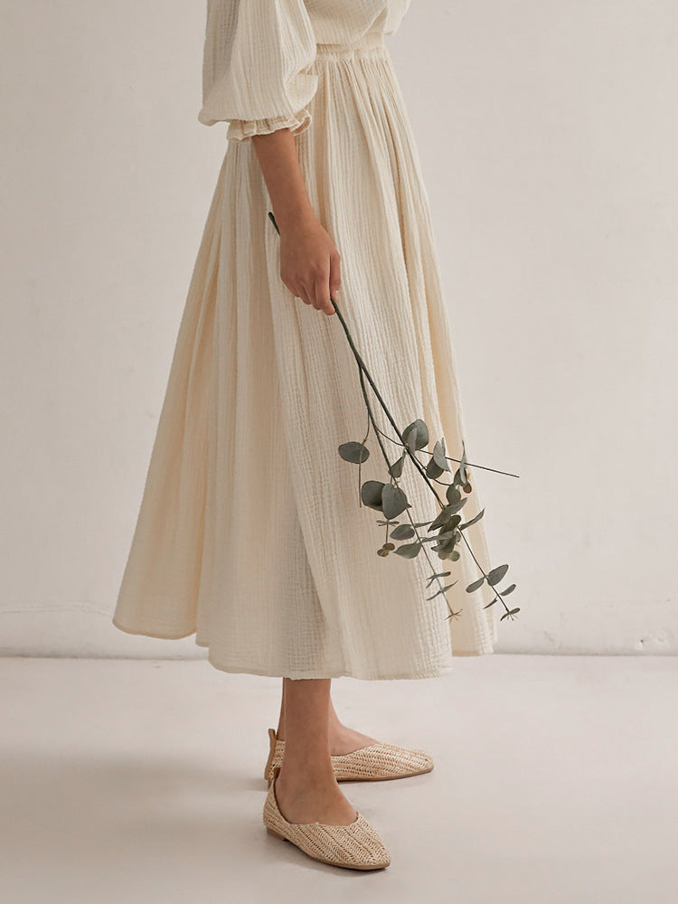 Double-Layer Gauze Loungewear Set - Lantern Sleeve
