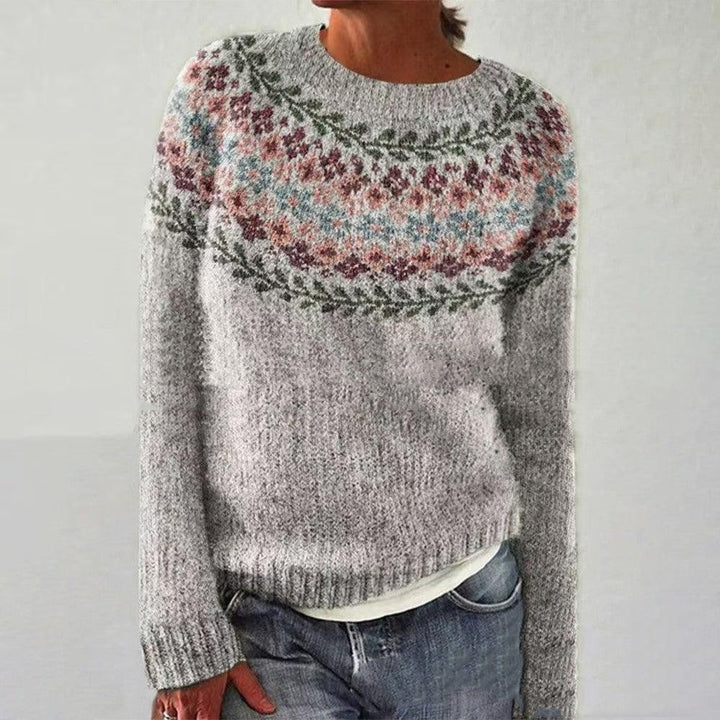 Plant Flower Printed Casual Round Neck Sweater