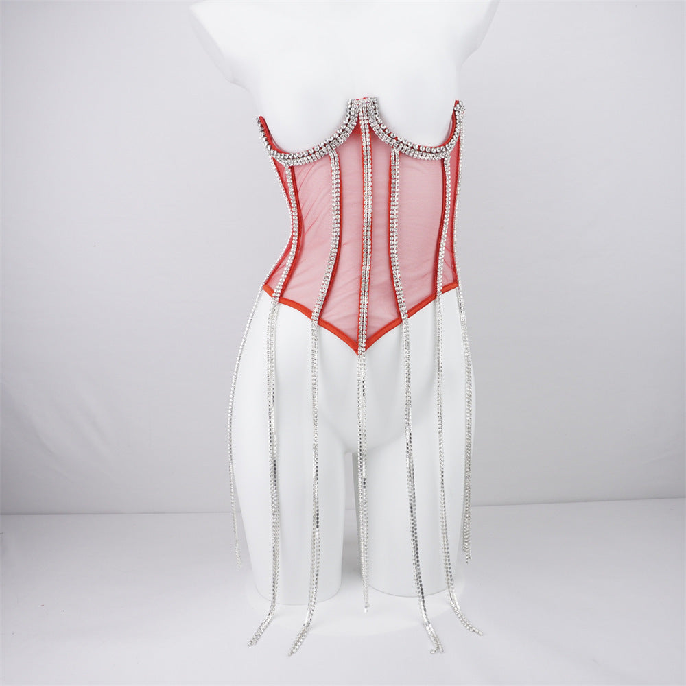 Chain Detail Polyester Shapewear - Edgy Style