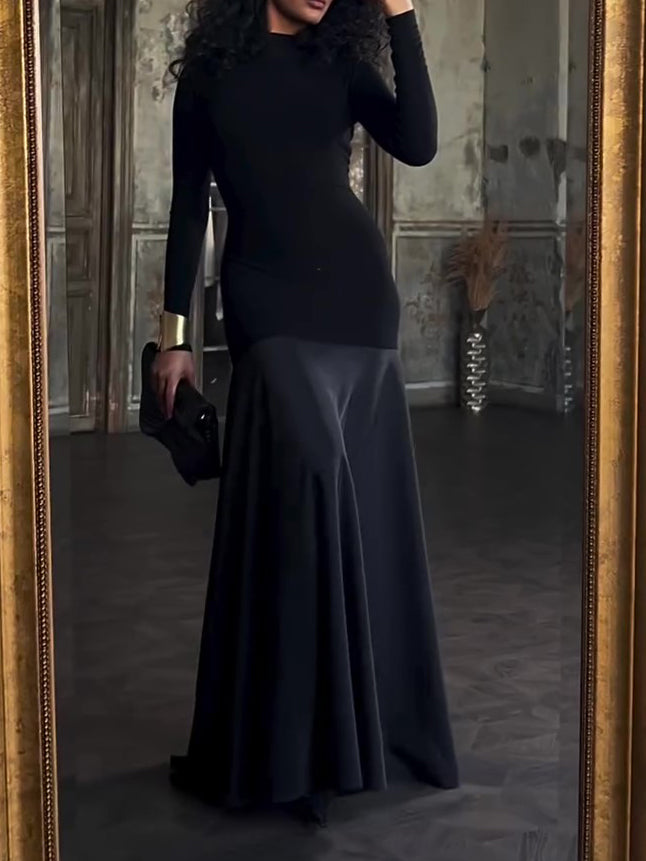 Long-sleeved Panelled Maxi Dress