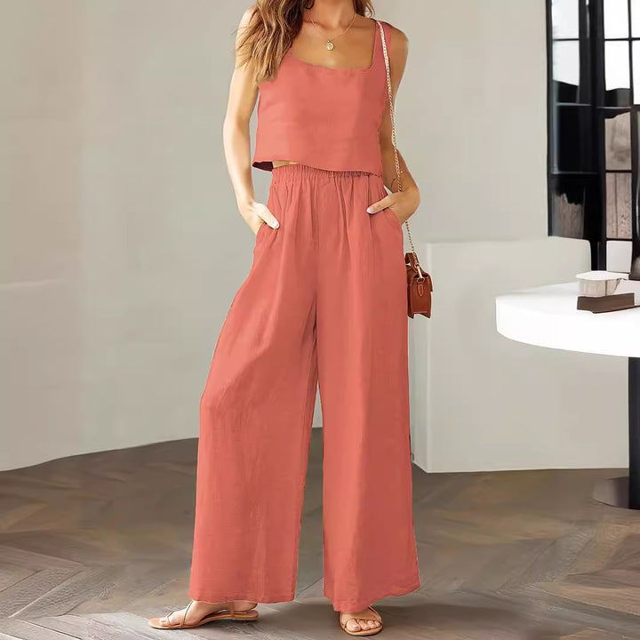 Square Collar Sleeveless Camisole & Wide Leg Trousers Two Piece Set