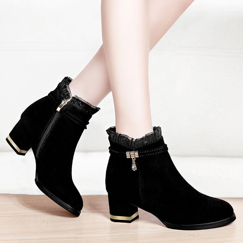 Mid-Heel Sandal Boots with Tassel Detail