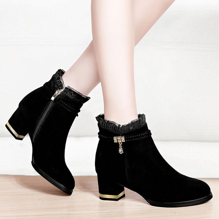 Mid-Heel Sandal Boots with Tassel Detail