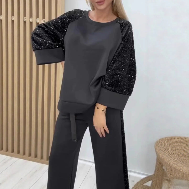 Sequined Patchwork Sweatshirt And Sweatpants Set