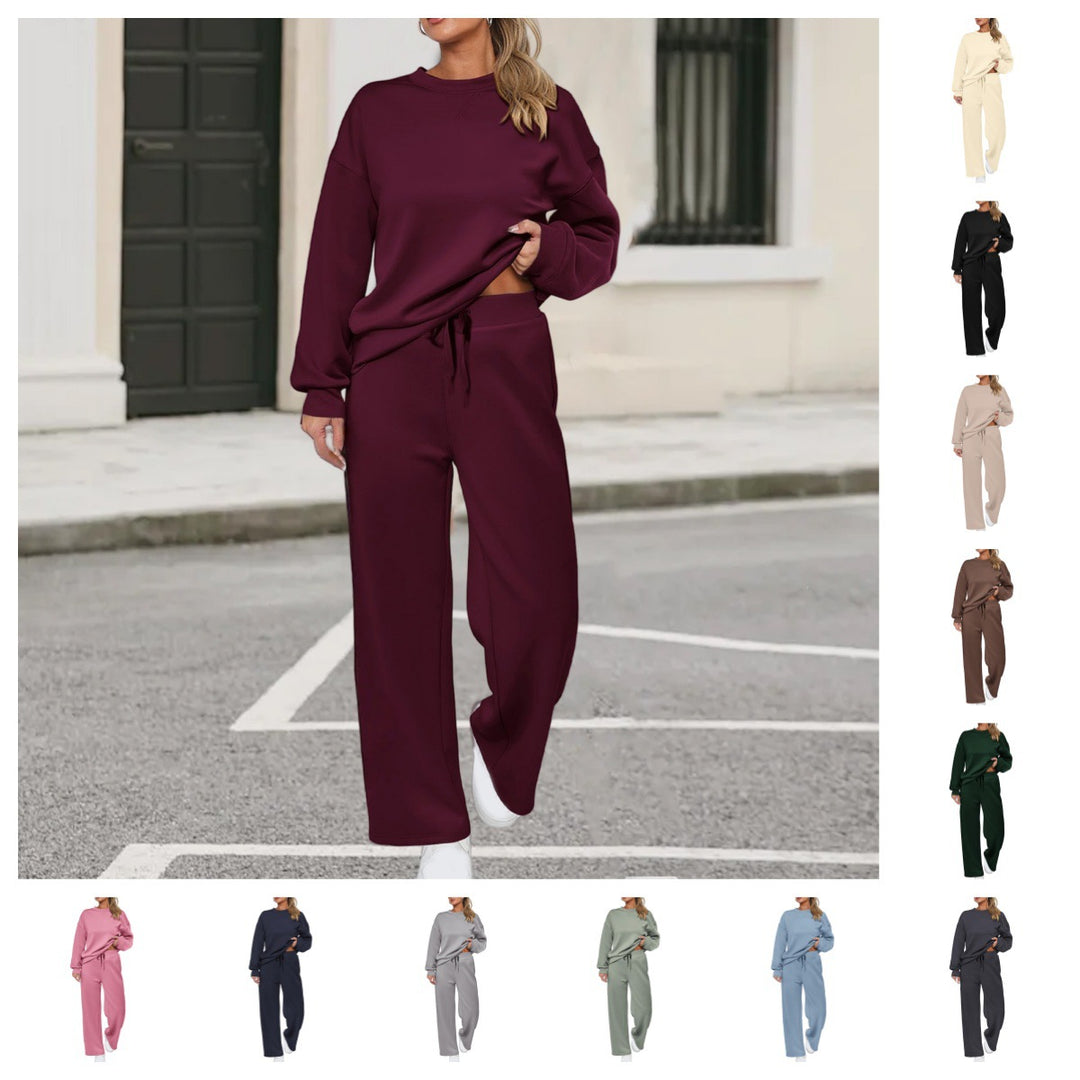 Patchwork Sweatshirt And Wide-Leg Pants Set