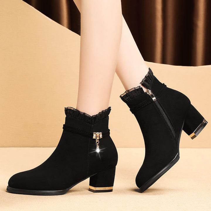 Mid-Heel Sandal Boots with Tassel Detail