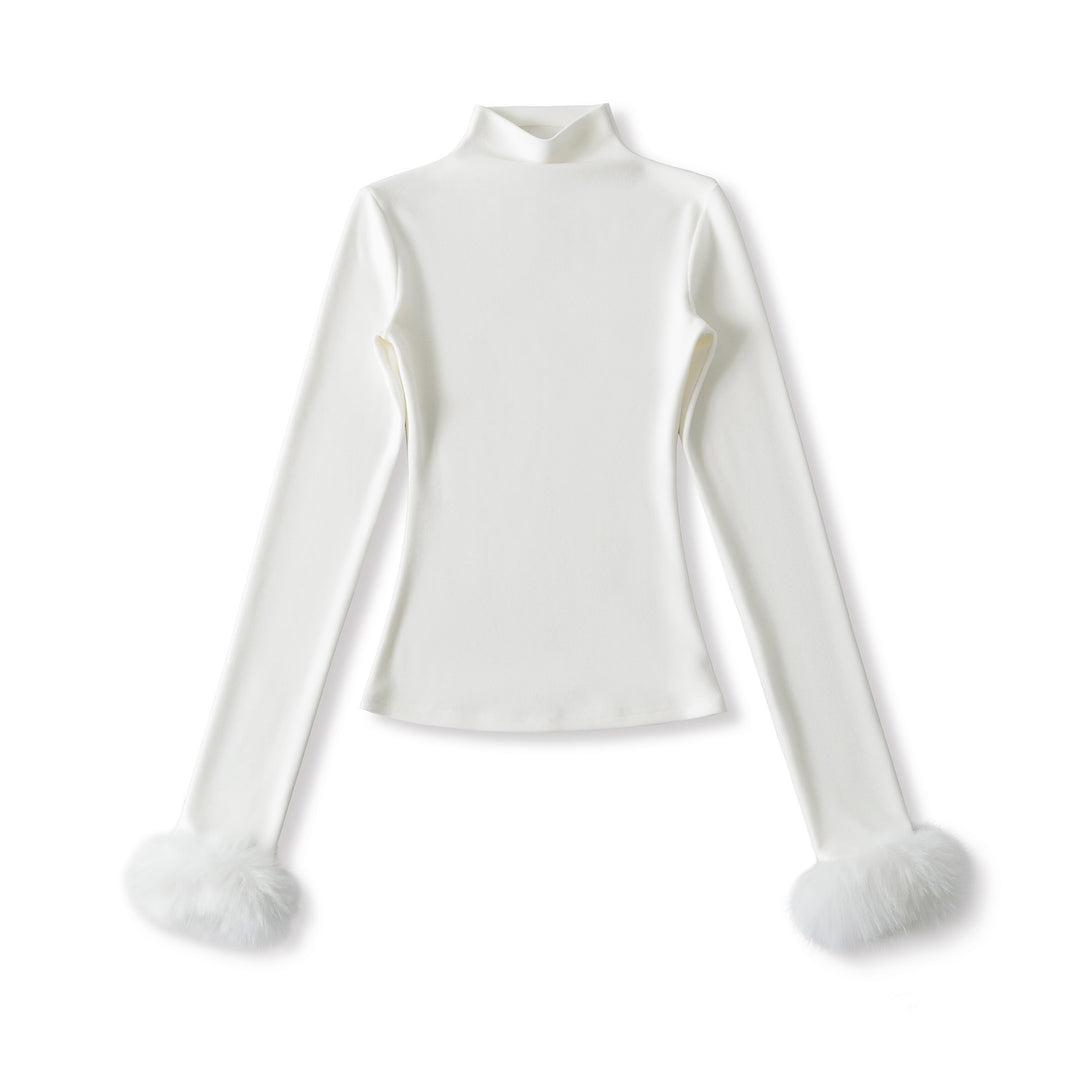 Detachable Furry Sleeve Mock Neck Top - Winter Pullover