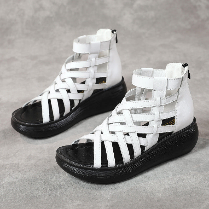 Ethnic Retro Wedge Sandal Boots - Cowhide