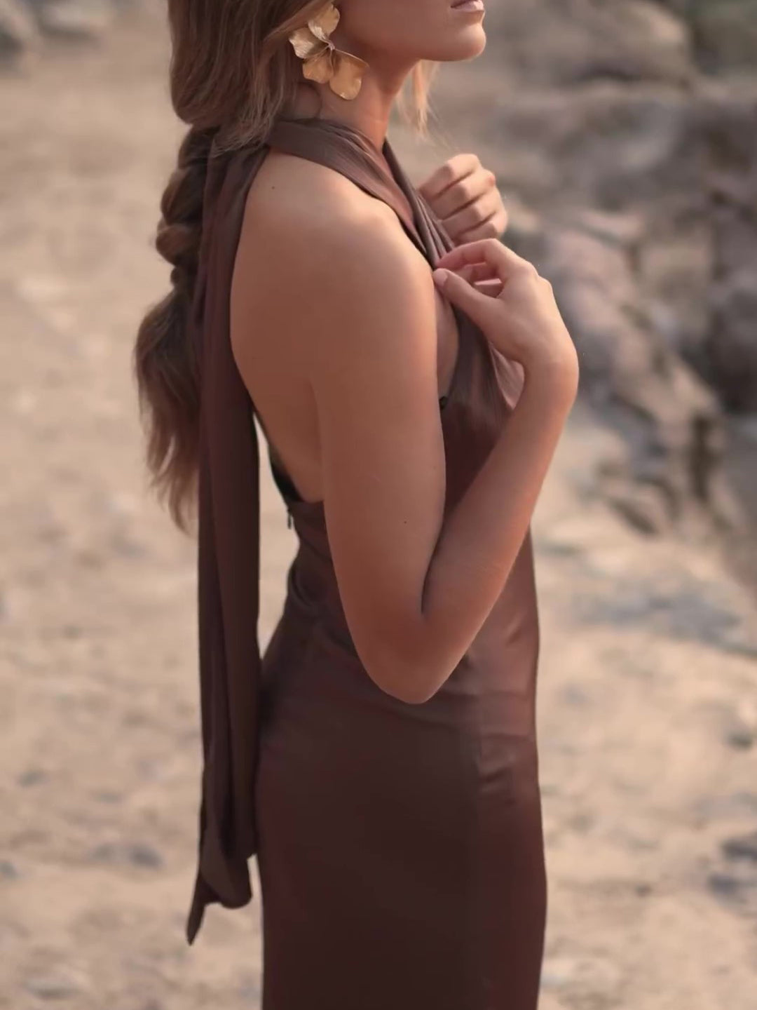 Solid Colour Halter Neck Maxi Dress
