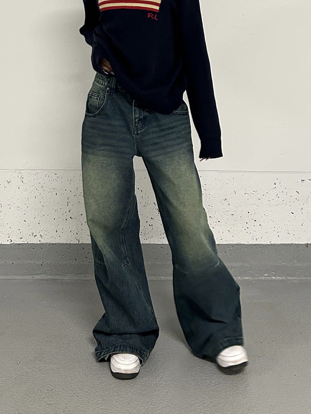Retro Washed Straight Leg Jeans - Plus Size