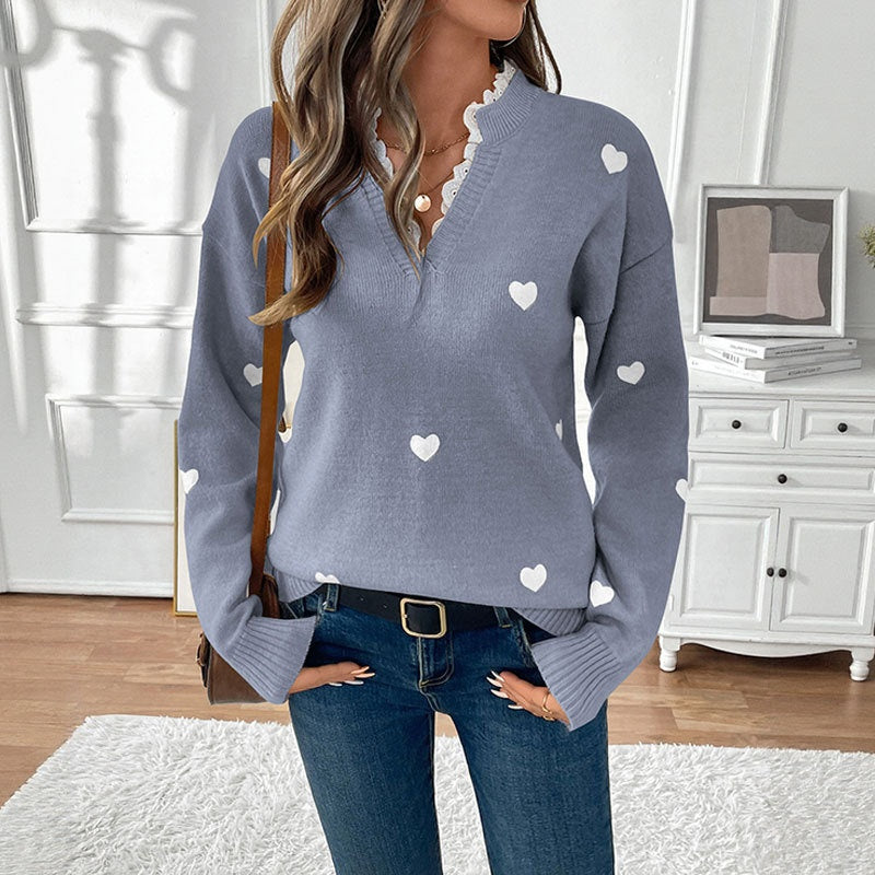 V-neck Love Sweater For Women