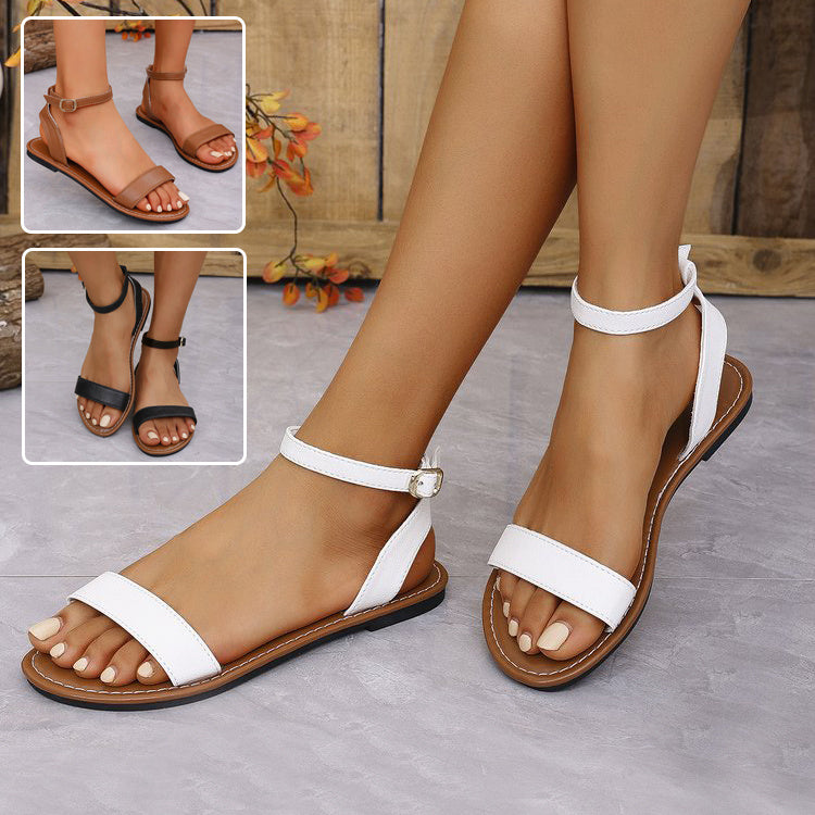 One-Strap Roman Flat Sandals - Summer Buckle