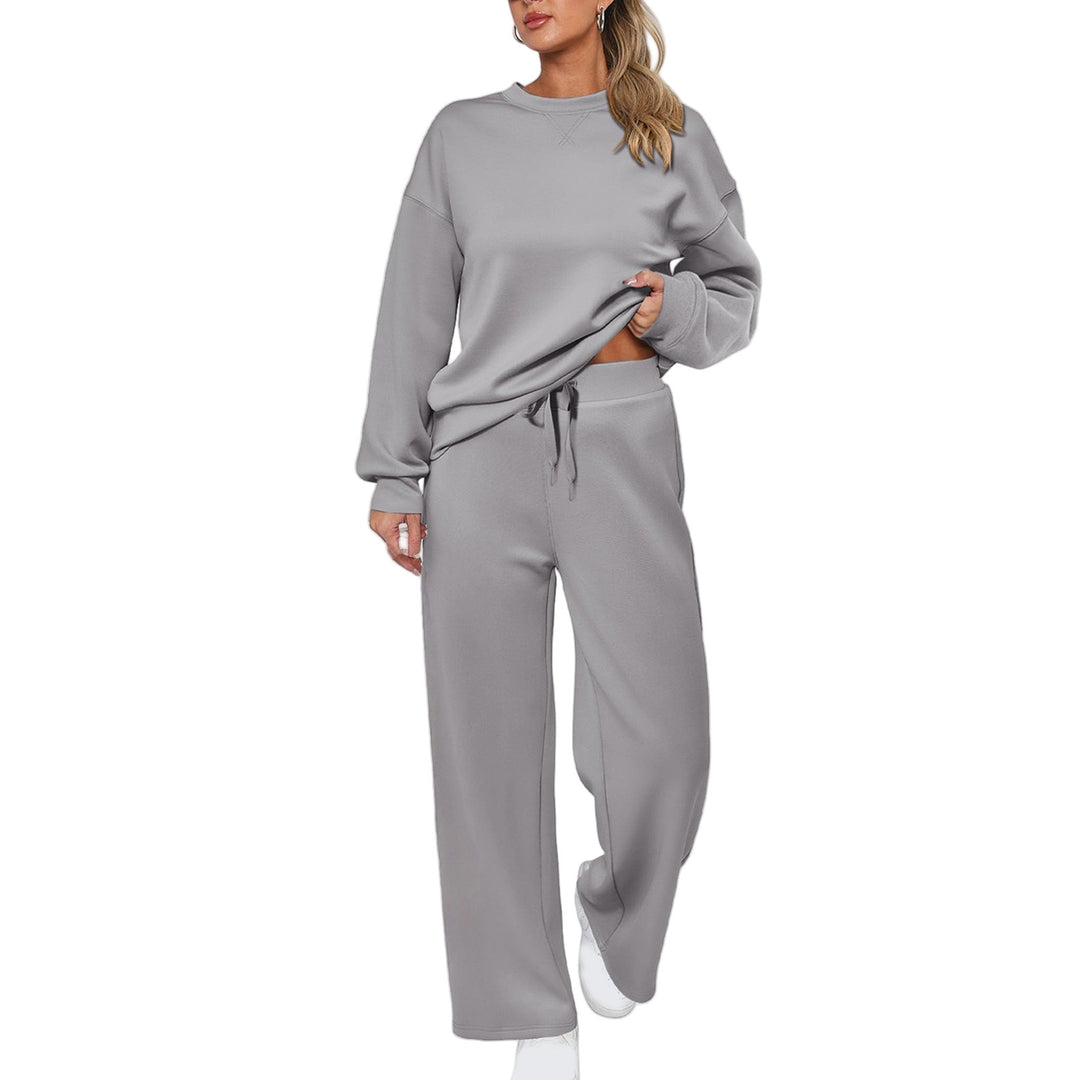 Patchwork Sweatshirt And Wide-Leg Pants Set