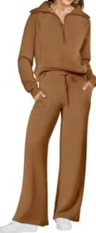 Oversized Half Zip Sweatshirt Wide Leg Track Pants Casual Suit Women
