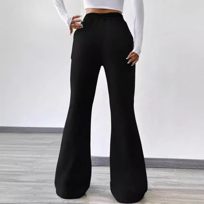 Women's Slightly Flared Casual Pants Comfortable Drawstring Stretch Fleece Sweatpants