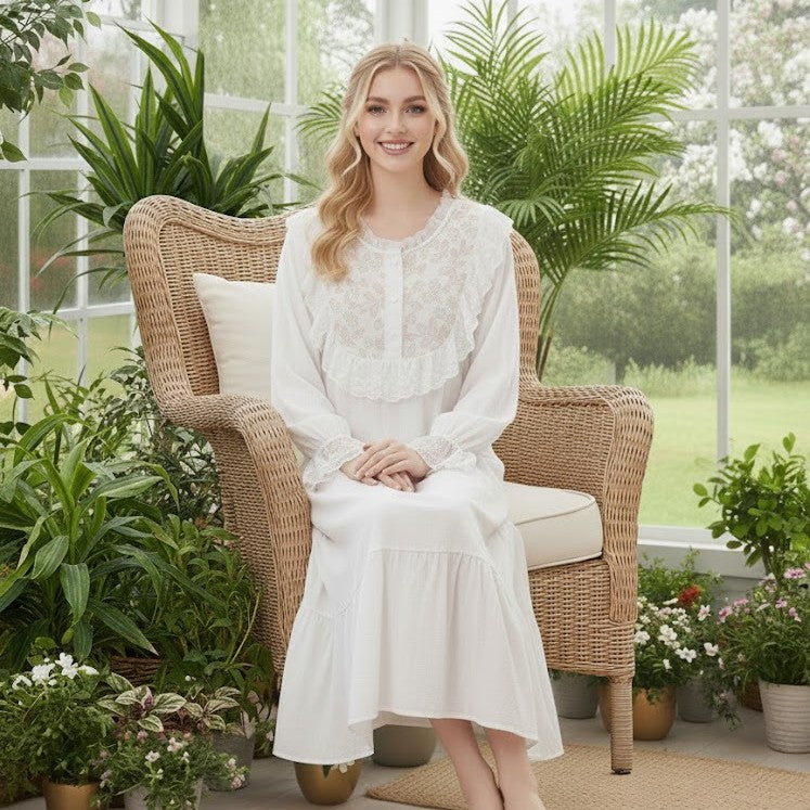 Long-sleeved Loose-fitting Plus-size Long French-style Cozy Nightgown