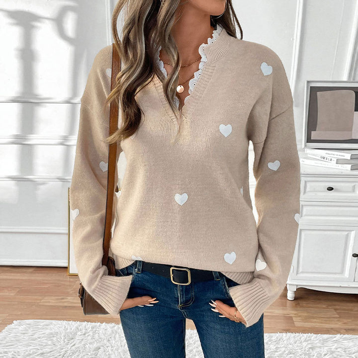V-neck Love Sweater For Women