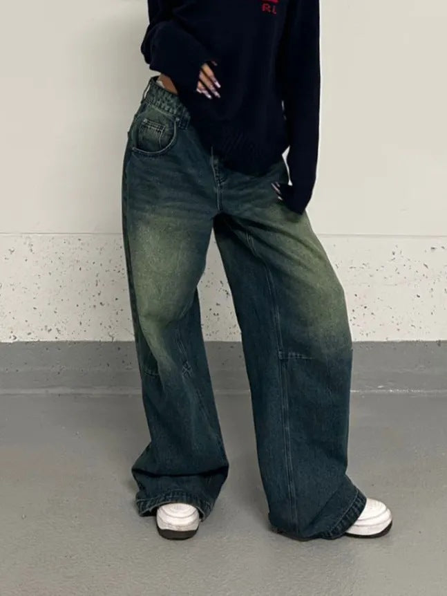 Retro Washed Straight Leg Jeans - Plus Size