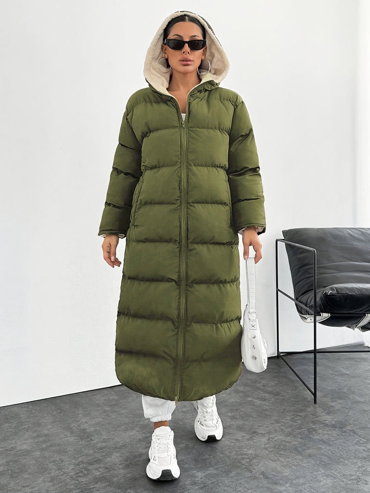 Long Below The Knee Hooded New Leisure Puffer Jacket Coat