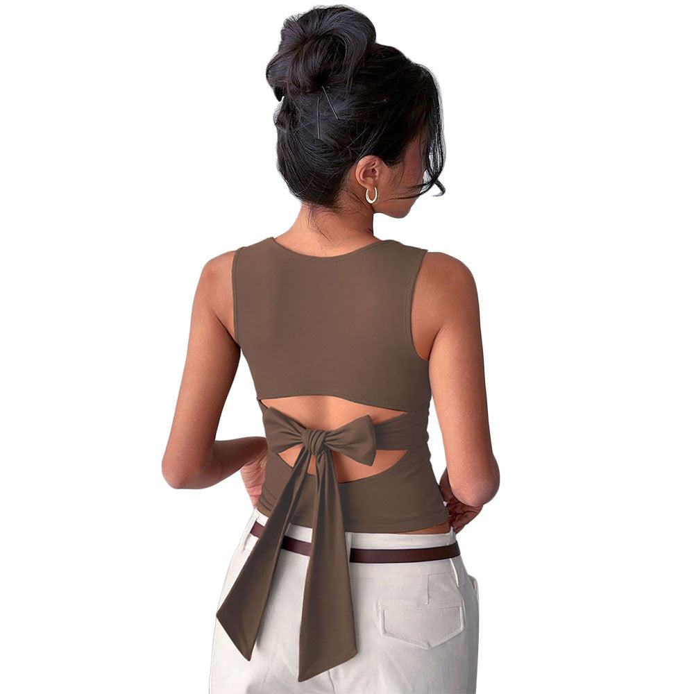 Bow Back Detail T-Shirt - Elegant Sleeveless Top