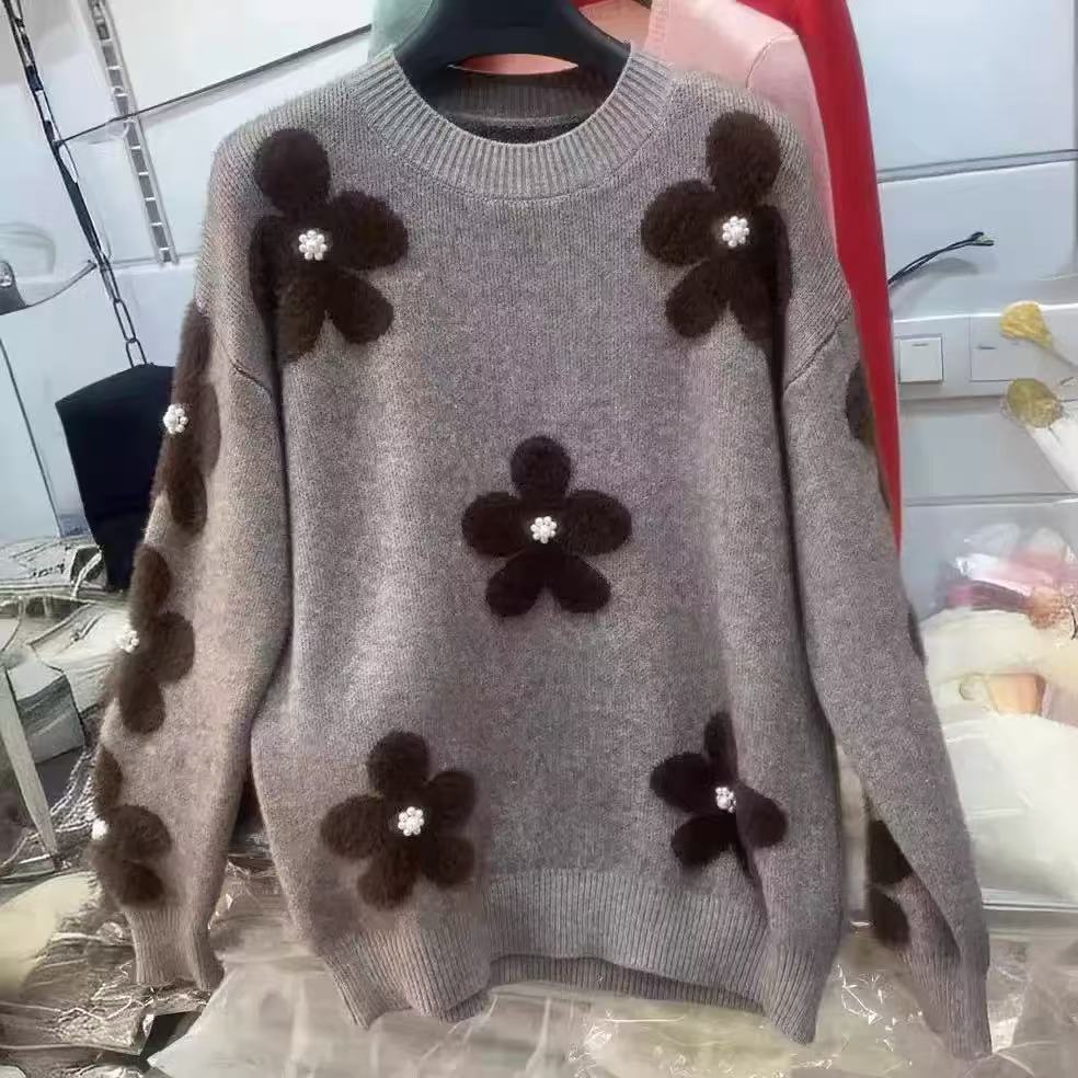 Women's Korean-style Flower Round Neck Sweater
