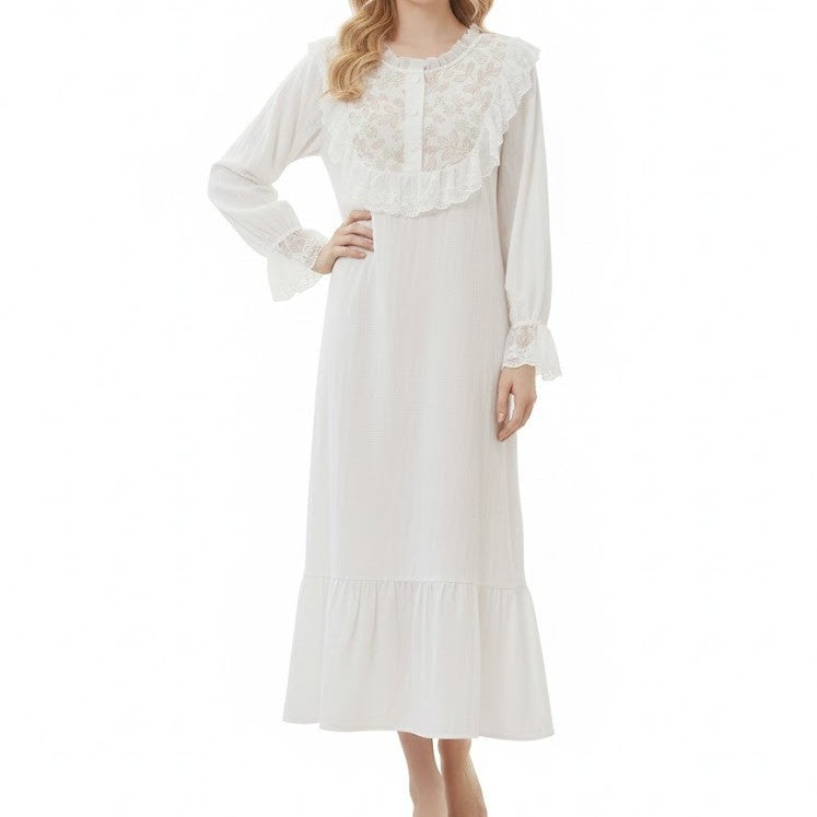 Long-sleeved Loose-fitting Plus-size Long French-style Cozy Nightgown