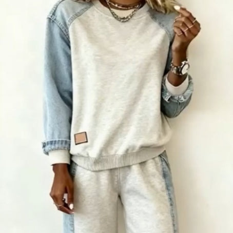 Patchwork Casual Sports Suit - Apricot